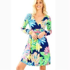 Lilly Pulitzer FLEUR Navy Colorful Resort Travelers Dress